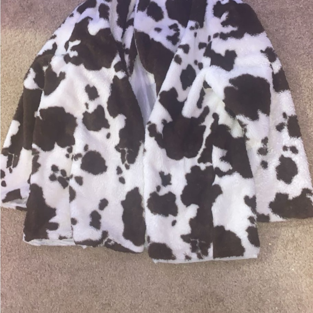 SHEIN Black and White Teddy Jacket Plush Cow Print